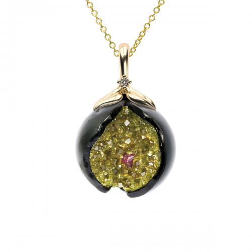 Galaxia Tahitian Pearl Pendant with Lab-Grown Yellow Diamond Druzy
